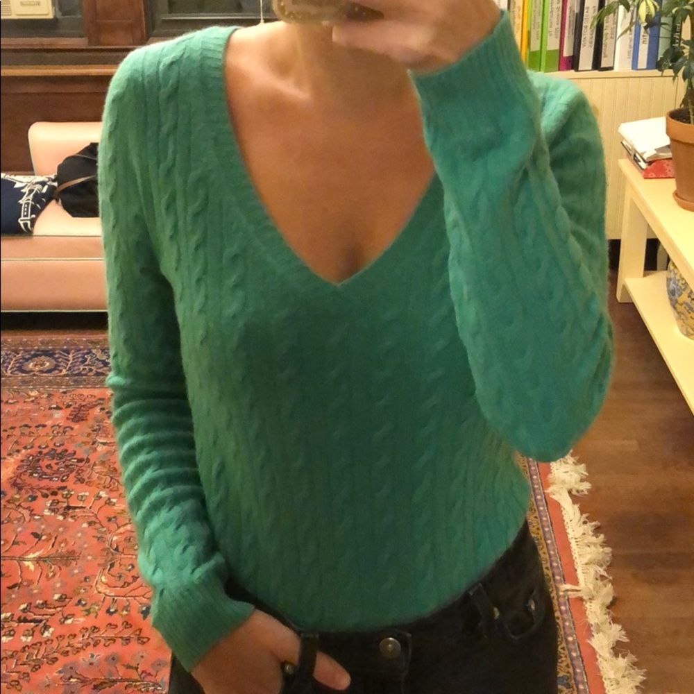 Sold Green Cashmere Aqua Vneck Sweater